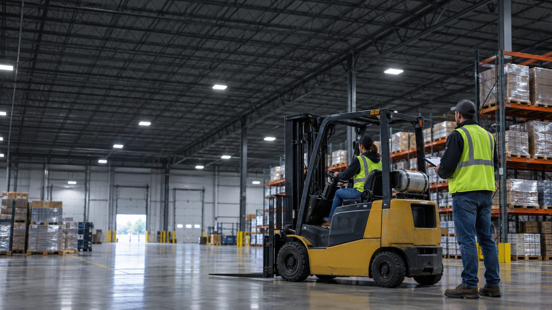 Forklift operator training inside an industrial plant